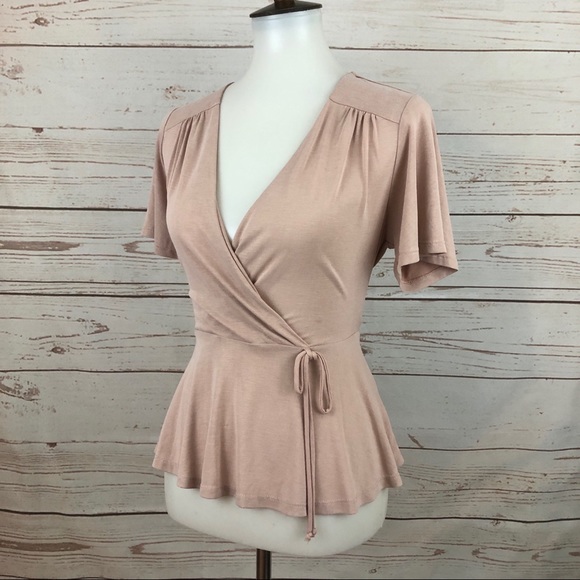 Monteau Dusty Pink Rose Peplum Wrap Blouse - Picture 6 of 8